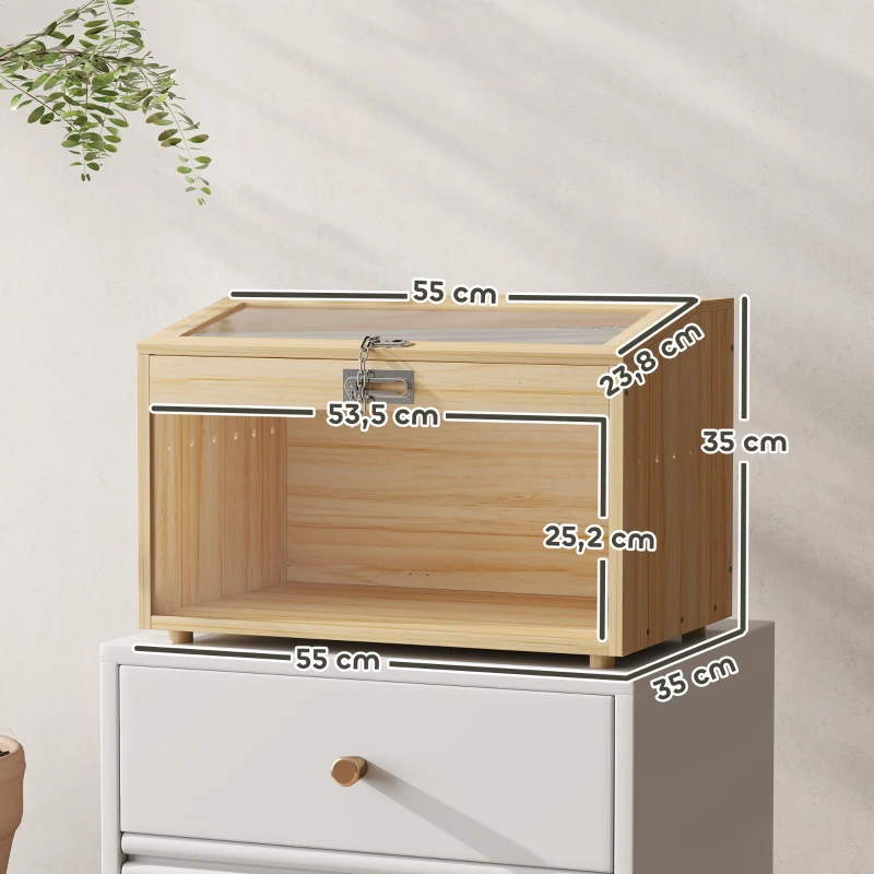 PawHut Hamsterkäfig aus Holz, Mäusekäfig mit öffnendem Deckel, Acrylfenster 55 x 35 x 35 cm, Naturholzoptik