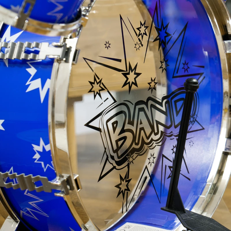 AIYAPLAY Set Kinder Schlagzeug mit Bassdrum mit Pedal, Trommeln, Becken und Hocker, Alter 3-6 Jahre, Blau