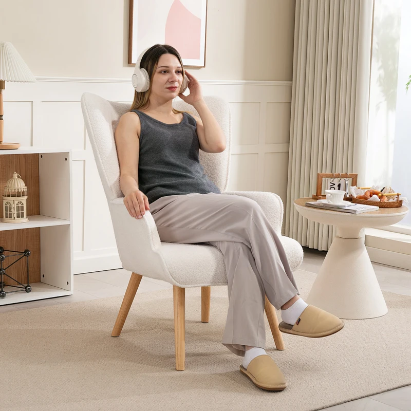 HOMCOM Loungesessel aus Bouclé-Stoff, gepolsterter Ohrensessel mit Holzbeinen, 71 x 74 x 96 cm, Beige