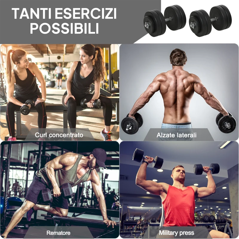 HOMCOM Set Manubri Palestra 50kg (8x5kg, 4x1.5kg), Pesi Palestra con 12 Dischi da 1.5kg, 5kg, Փ25mm, per Allenamento a Casa