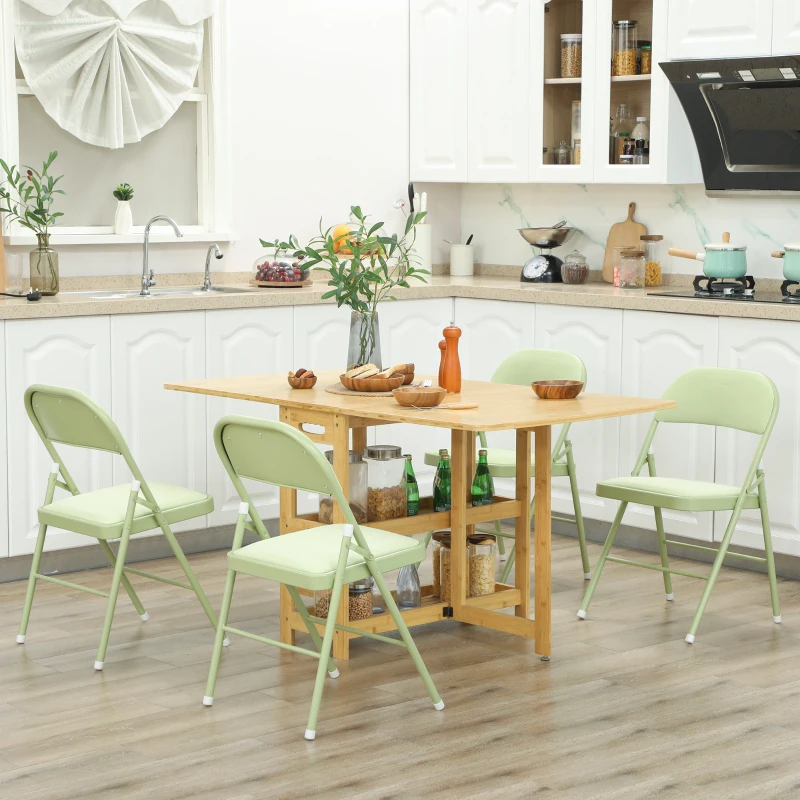 HOMCOM Set mit 4 klappbaren und tragbaren Innenstühlen mit gepolsterten Sitz- und Rückenlehnen aus Samt, Stahlrahmen, grün