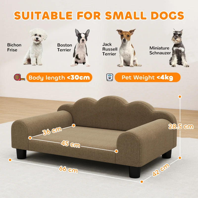 PawHut Elevated Dog Sofa Bed, Breathable Pet Sofa with Backrest and Armrest for Small Dogs, Brown