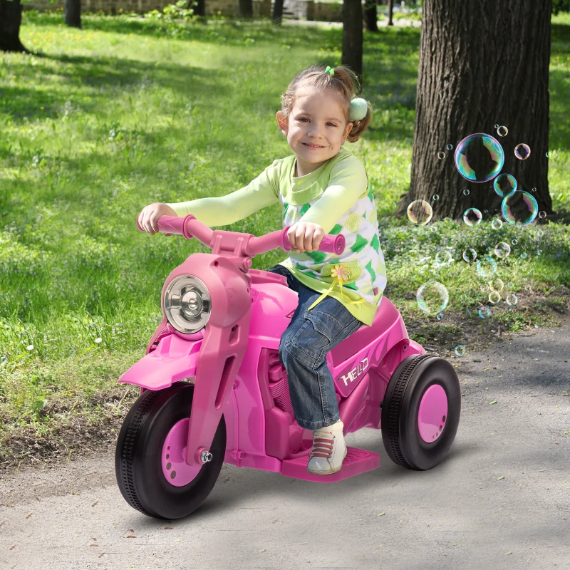 AIYAPLAY Elektrisches Kinder-Motorrad 2-5 Jahre, 3 Räder, 6 V, 3 km/h, mit Blasenfunktion, Licht- und Soundeffekten, rosa