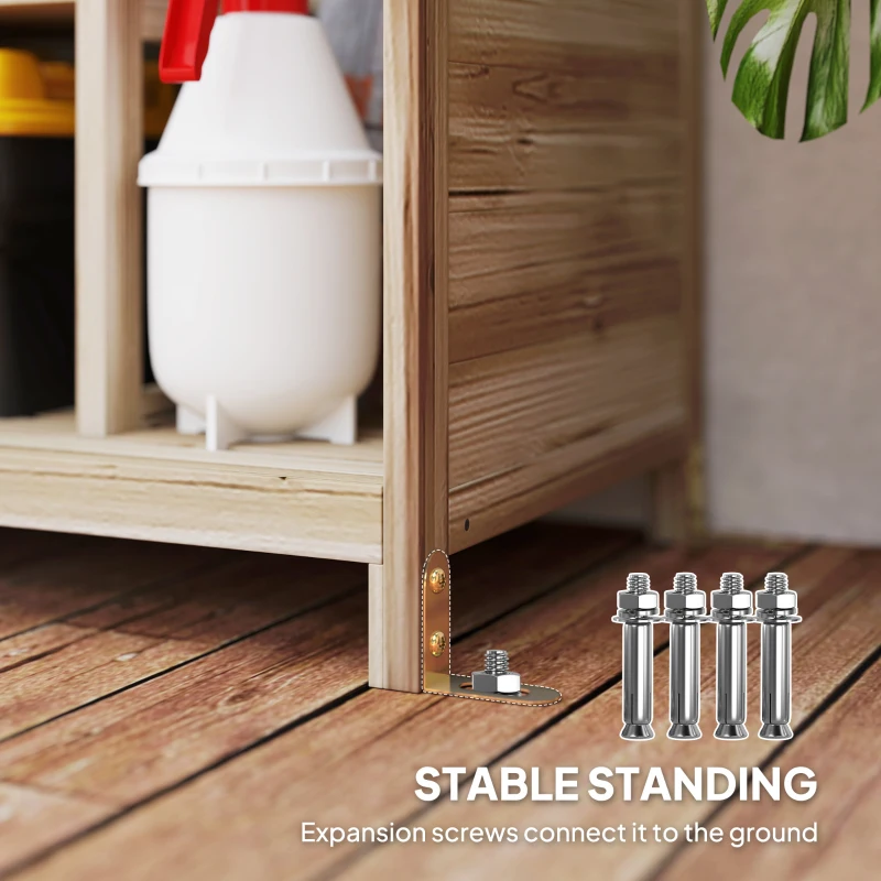 Outsunny Garden Shed with 4 Shelves, Wooden Storage Shed, Waterproof Asphalt Roof, 80 x 49 x 170 cm, Light Brown