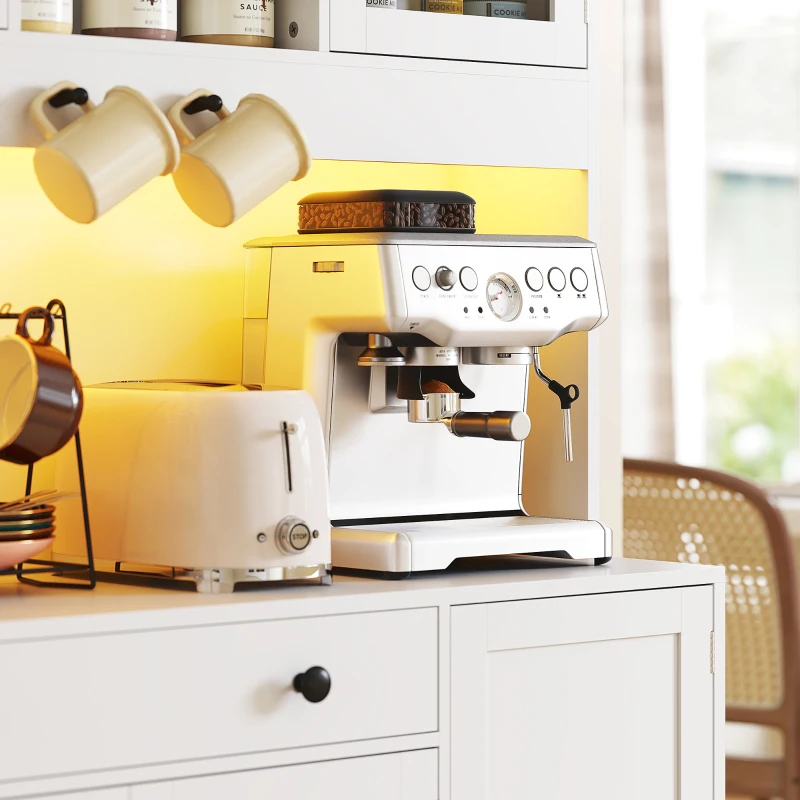 HOMCOM Aufbewahrungsschrank mit LED-Beleuchtung, Türen und Schublade, Glastüren, Fernbedienung inklusive, Weiß