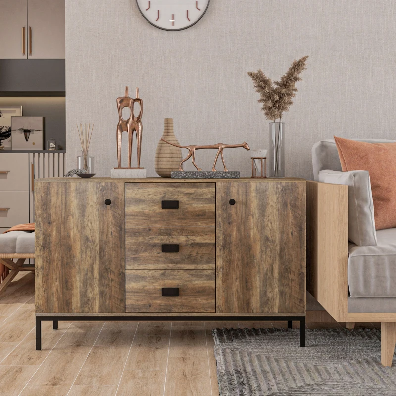 HOMCOM Sideboard Aufbewahrungsschrank mit 2 Schränken 3-stufig verstellbares Regal 3 Schubladen zeitgemäßer Stil - Maße 120L x 39,5B x 77H cm