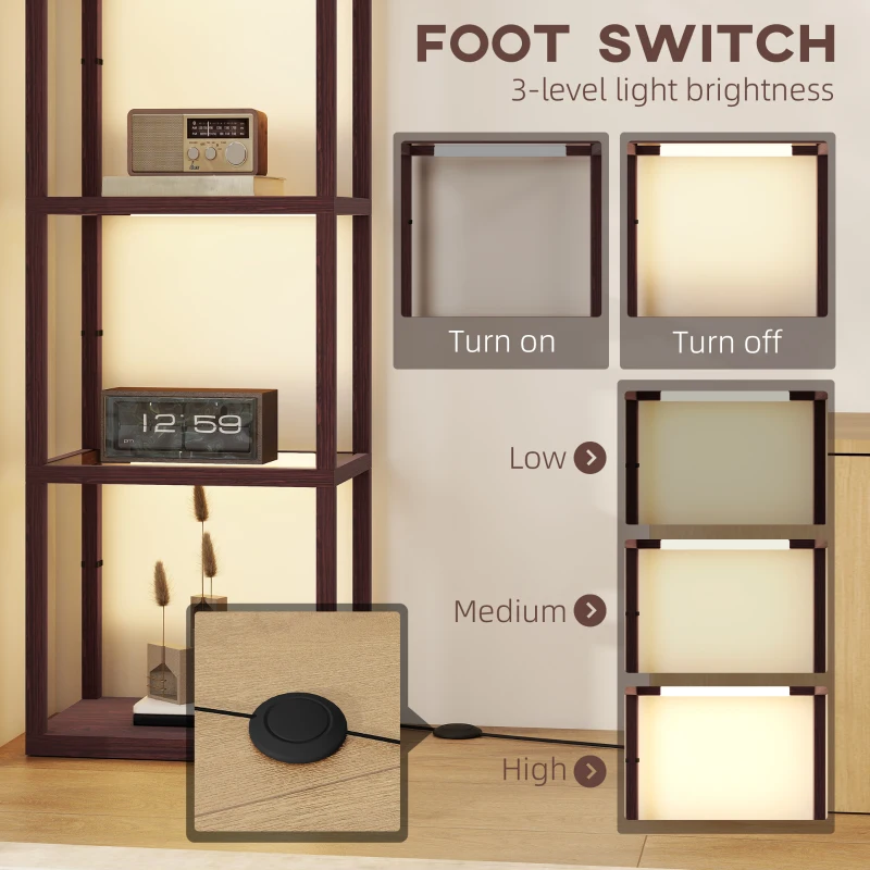 HOMCOM Four-Shelf Floor Lamp - Dark Brown