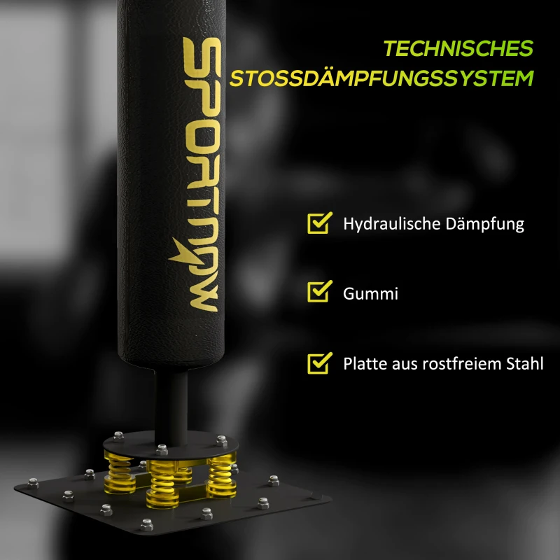 SPORTNOW Boxstand, zwei Speedballs, drehbare Boxstange, Kickpolster, höhenverstellbar, Stahl, 107 x 36 x 140-205 cm, Schwarz(m-7)