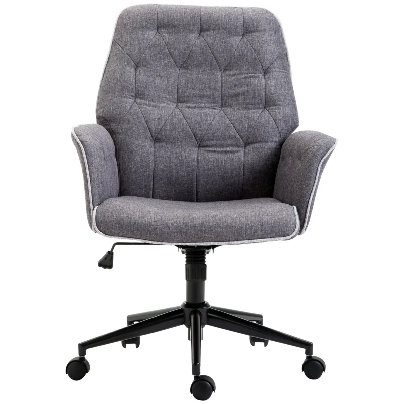 HOMCOM Linen Office Chair, Mid Back Computer Desk Chair with Adjustable Height, Grey