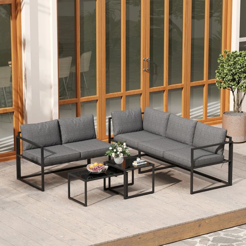 Outsunny Gartenmöbel-Set für den Außenbereich mit 2 Sofas und 2 Nesttischen aus Sicherheitsglas, Grau