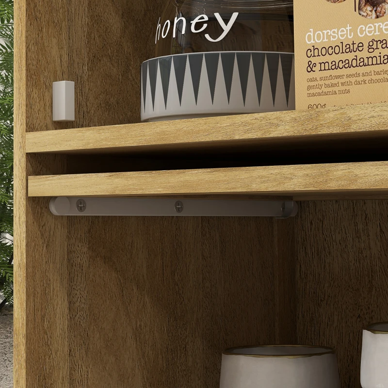 HOMCOM Küchenschrank im Boho-Stil mit 4 Klappentüren aus Spanplatten und Rattan, 70x32x132.8 cm