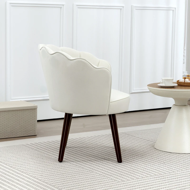 HOMCOM Sessel Coquillage Wohnzimmerstuhl mit Rückenlehne und Kissen samtig, Beine aus Hevea-Holz, Creme