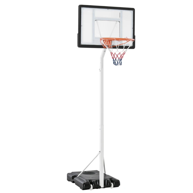 HOMCOM Basketballkorb für Erwachsene mit verstellbarem PVC-Board 210-260cm und integrierten Rollen Weiß