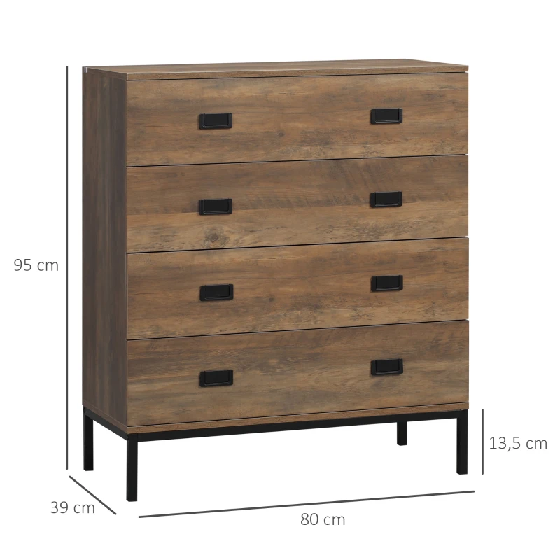HOMCOM Kommode 4 Schubladen Aufbewahrungsmöbel Industrial Design schwarzes Metallgestell 80 x 39 x 95 cm