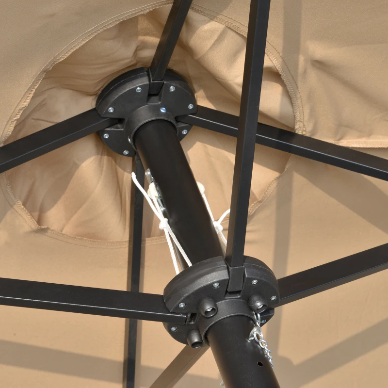 Outsunny Doppelschirm 4,5m mit 48 LED-Lichtern und Kurbel, Khaki