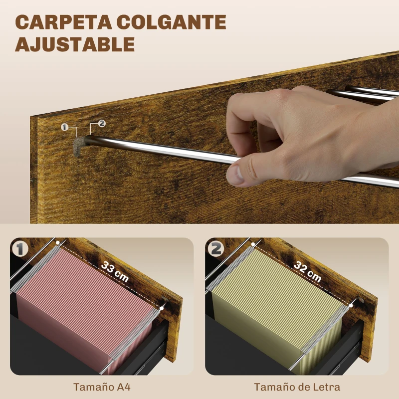 HOMCOM Cajonera de Oficina con 2 Cajones Cajonera para Archivadores con Cerradura y Carpetas Colgantes 80x39x73,5 cm Marrón
