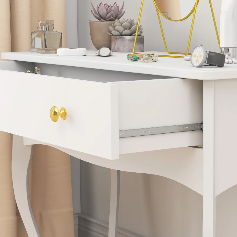 HOMCOM Schminktisch mit großer Schublade und geschwungenen Beinen, Schminktisch für Schlafzimmer, 100 x 40 x 74 cm, weiß