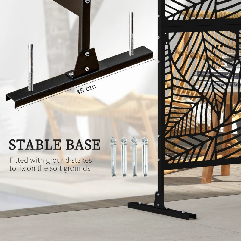 Outsunny Decorative Outdoor Privacy Screen Panel Black with Leaf Pattern in Metal - 122 x 45 x 198 cm, black