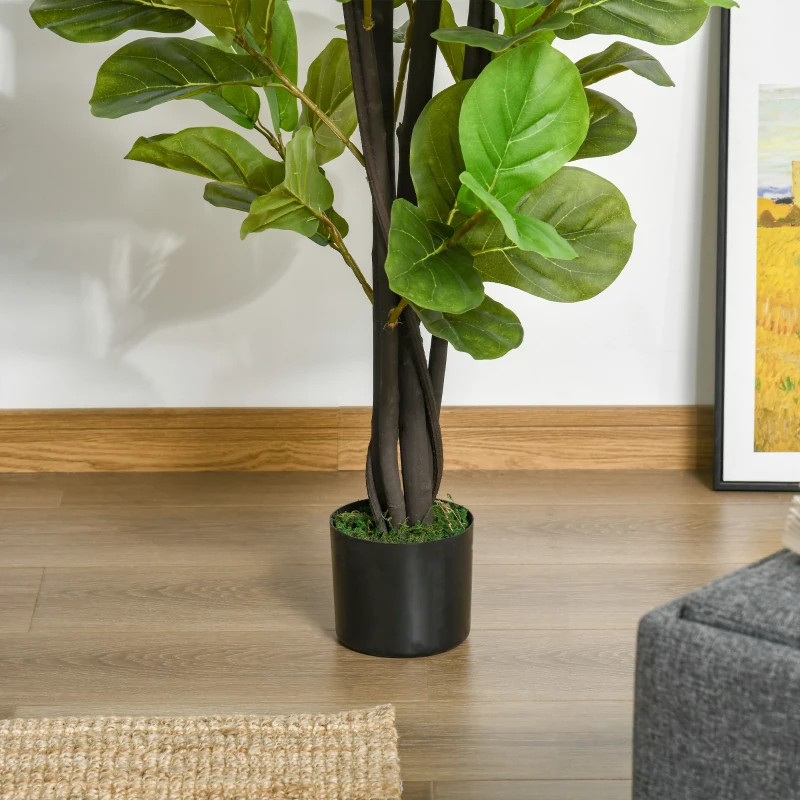 HOMCOM Künstlicher Ficus für Innen- und Außenbereich, Realistische künstliche Pflanze mit 78 Blättern, 130cm
