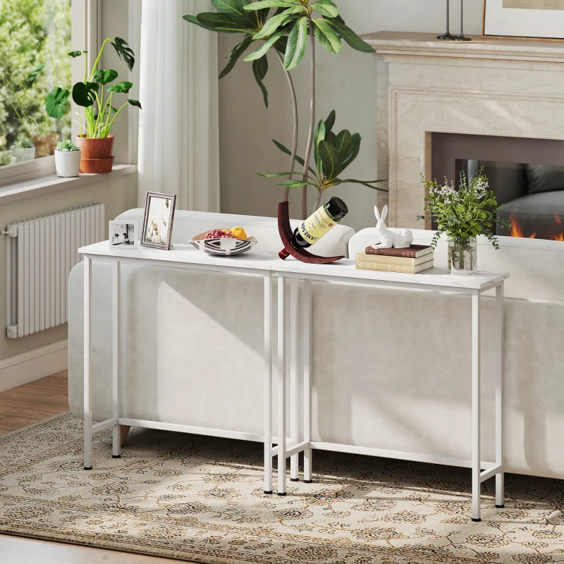 HOMCOM Mesa Consola Mesa de Pasillo con Patas Ajustables Bandas Anti Vuelco 75x24x76 cm para Espacios Reducidos Blanco