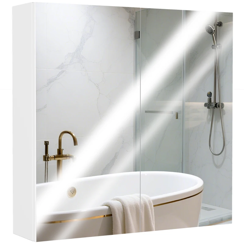 HOMCOM 60 x 15 cm Double Door Bathroom Mirror Cabinet - White