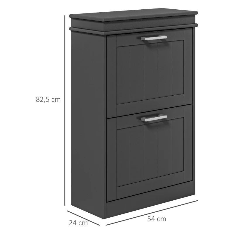 HOMCOM Schuhschrank, 2 Klapptüren, verstellbare Regale, für Eingang, Flur, 54 x 24 x 82,5 cm, Schwarz