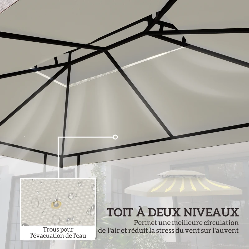 Outsunny Toit de Rechange pour Tonnelle Crème 3 x 4 m