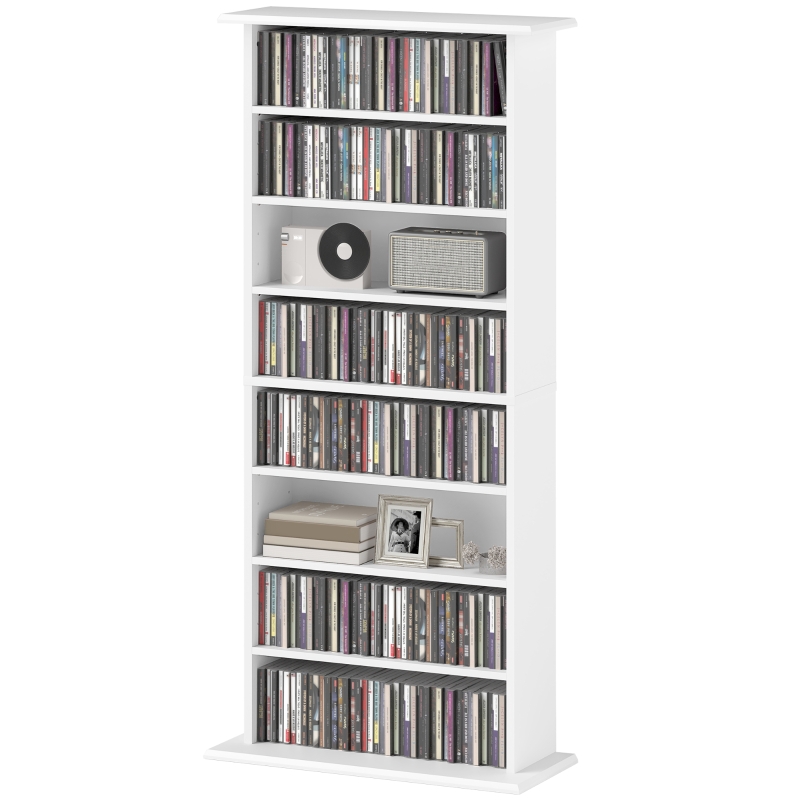 HOMCOM CD- und DVD-Aufbewahrung mit 8 Fchern und 6 verstellbaren Regalen,  max. Kapazitt 360 CDs/185 DVDs und Blu-ray, wei | Aosom.de
