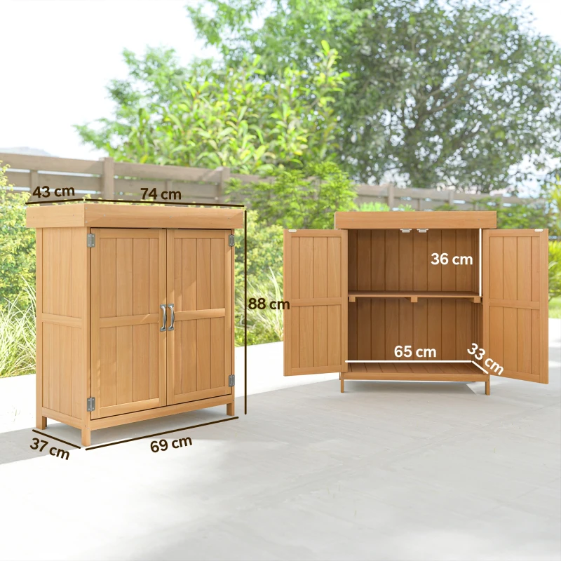 Outsunny Armoire de Jardin sur Pied Double Porte étagère et Toit bitumé relevable dim. 74L x 43l x 88H cm Bois Massif de Sapin