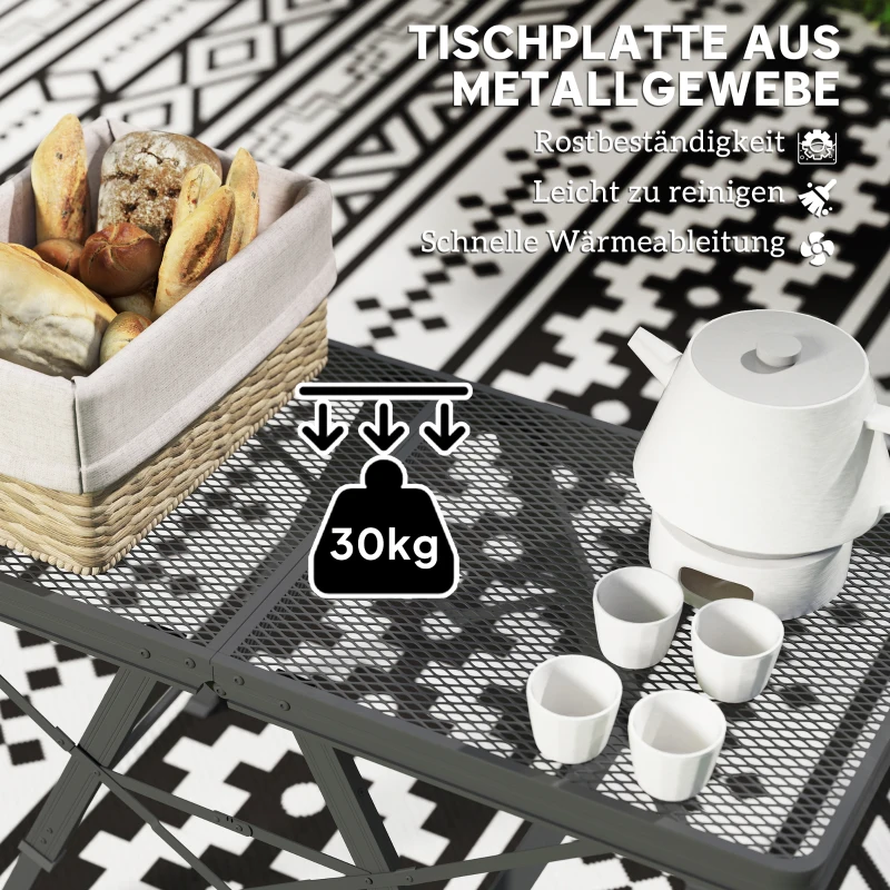 Outsunny Campingtisch höhenverstellbar Klapptisch mit Metallgitter Klappbar aus Aluminium