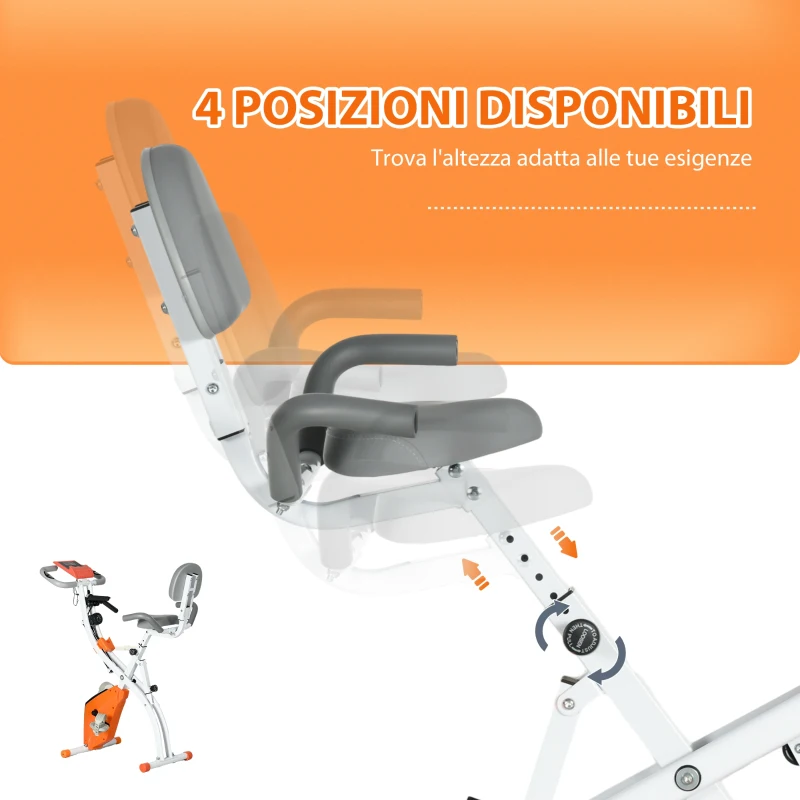 HOMCOM Cyclette Pieghevole con Resistenza Magnetica 8 Livelli, Sensore di Frequenza Cardiaca, Volano 2.5kg, Arancione
