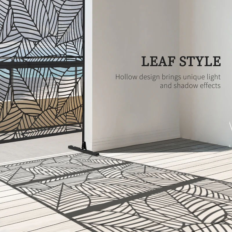 Outsunny Decorative Outdoor Privacy Screen Panel Black with Leaf Pattern in Metal - 122 x 45 x 198 cm, black