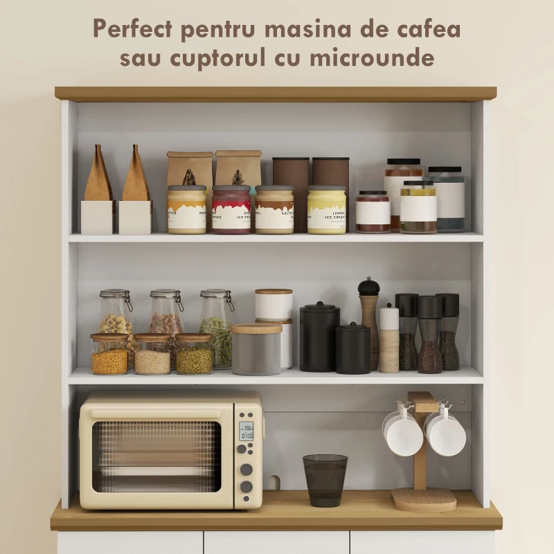 HOMCOM Bufet de Bucătărie cu 3 Compartimente Deschise, 101x39x180,5 cm, Alb