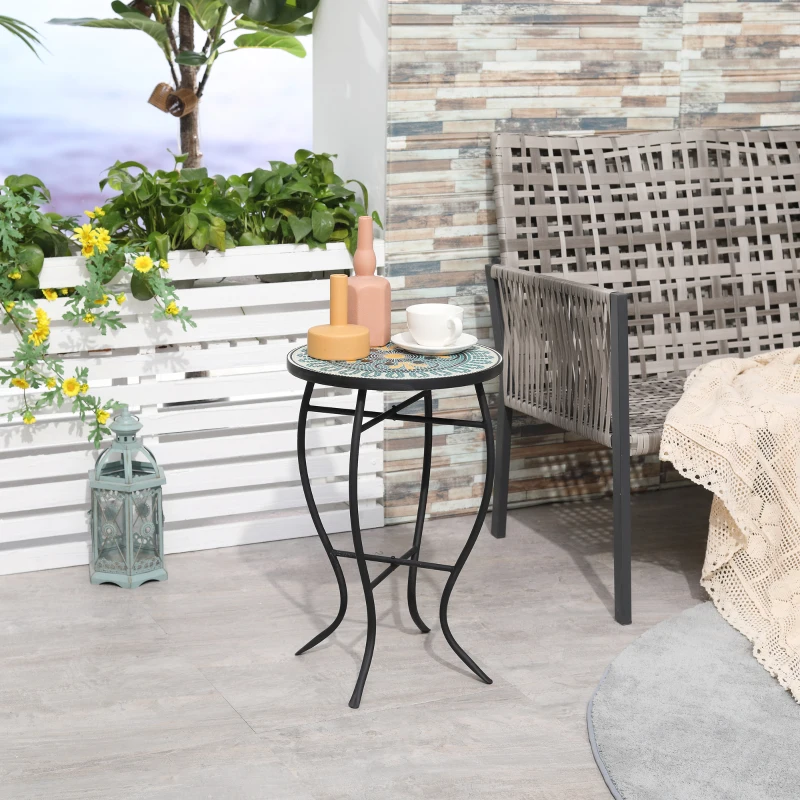 Outsunny Runder Gartentisch mit Blumenmosaik-Ablage, Ø35,5x53,5cm