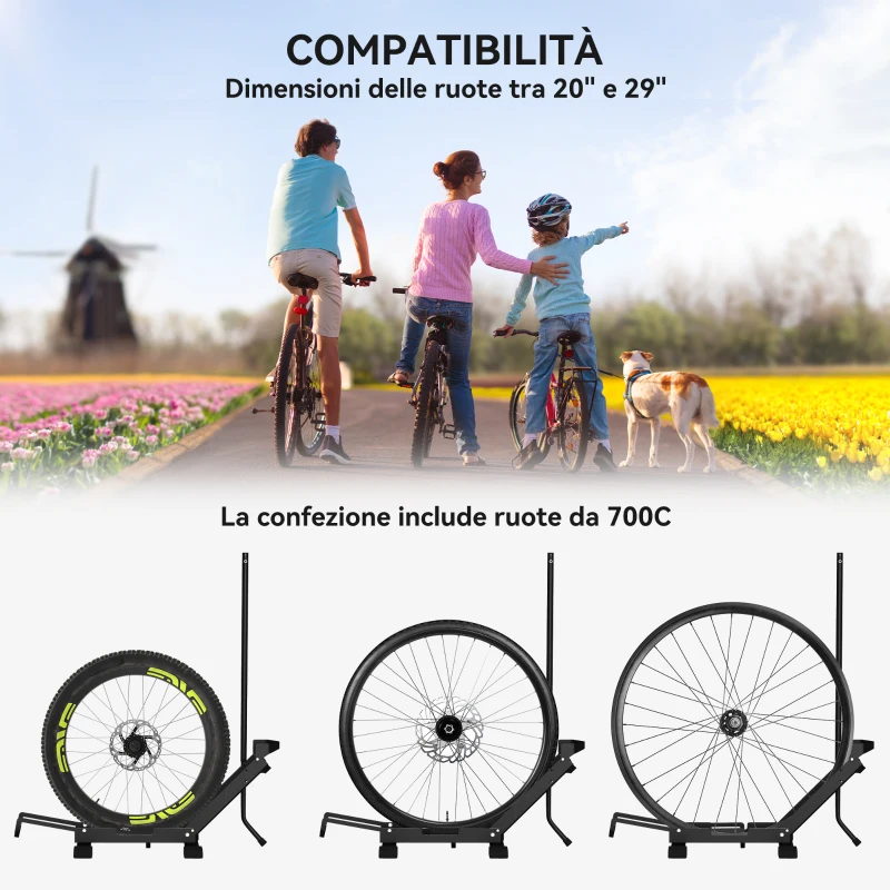 SPORTNOW Rastrelliera per Bici Regolabile con Tubo di Supporto, in Acciaio e Plastica, 75x41x71-81 cm, Nero