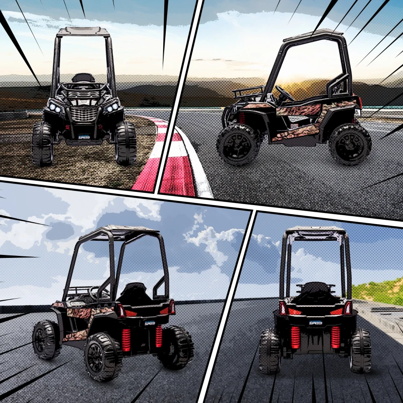 HOMCOM 12V Battery-powered 2 Motors Kids Electric Ride On Car Off-road UTV Toy 3-6 km/h with High Roof Parental Remote Control Music Lights MP3 Suspension Wheels for 3-8 Years Old Black