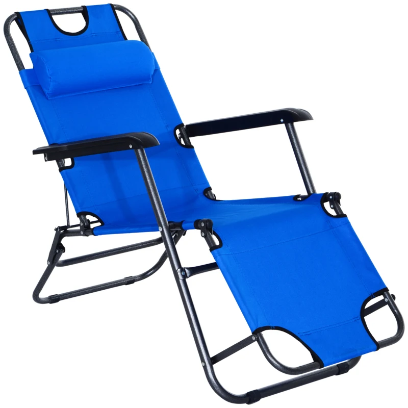 Outsunny Chaise Longue inclinable transat Bain de Soleil fauteuil relax jardin 2 en 1 Pliant têtière Amovible Charge Max. 136 Kg Toile Oxford Facile d'entretien Bleu