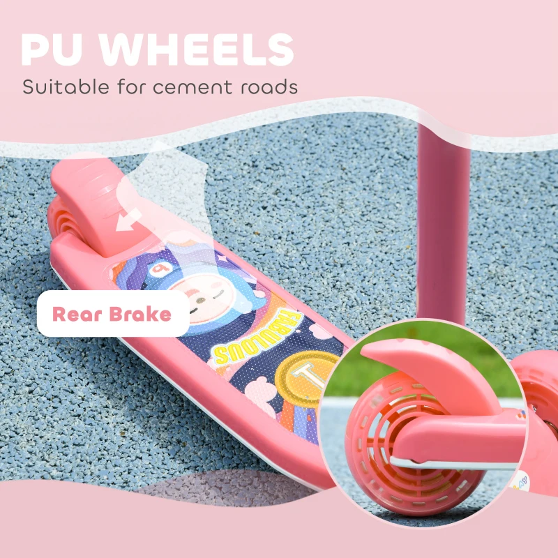 AIYAPLAY Kids 3 Wheel Scooter for 2-6 Years Old w/ Adjustable Height, LED Light, TPE Handlebar, Pink