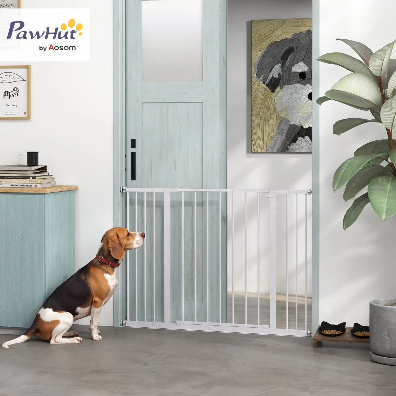PawHut Dog Gate Pet Safety Gate Stair Barrier Pressure Fit Adjustable 76-82/86-97/101-107 cm, White