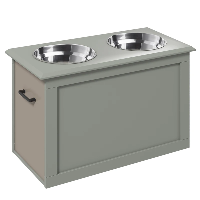 PawHut Comedero Elevado para Perros Grandes con 2 Cuencos de 2000ml y Almacenamiento Oculto 60x30x41 cm Gris
