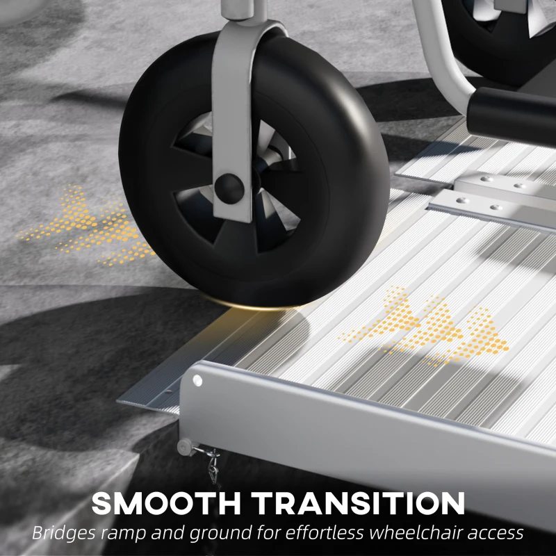 HOMCOM Textured Aluminum Folding Wheelchair Ramp, 183 x 72 cm Portable Threshold Ramp, for Scooter Steps Home Stairs Doorways