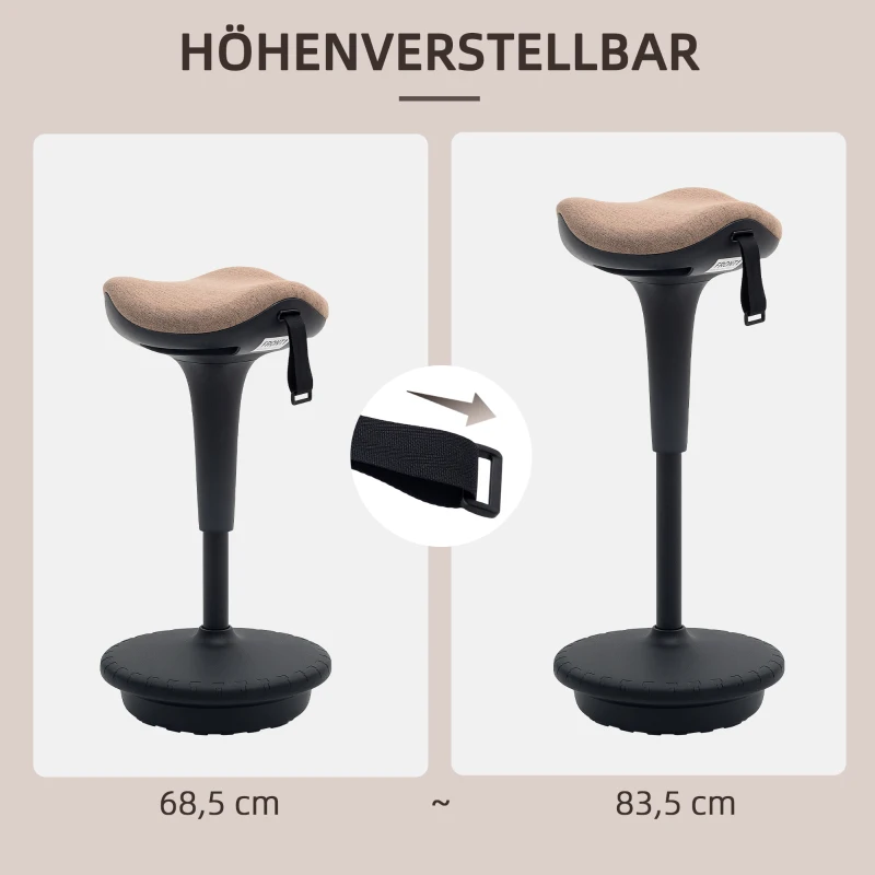 HOMCOM Balancehocker, beweglicher Sitz, drehbarer Bürohocker, höhenverstellbar, ergonomisch, 34 x 34 x 68,5-83,5 cm, Braun(m-5)