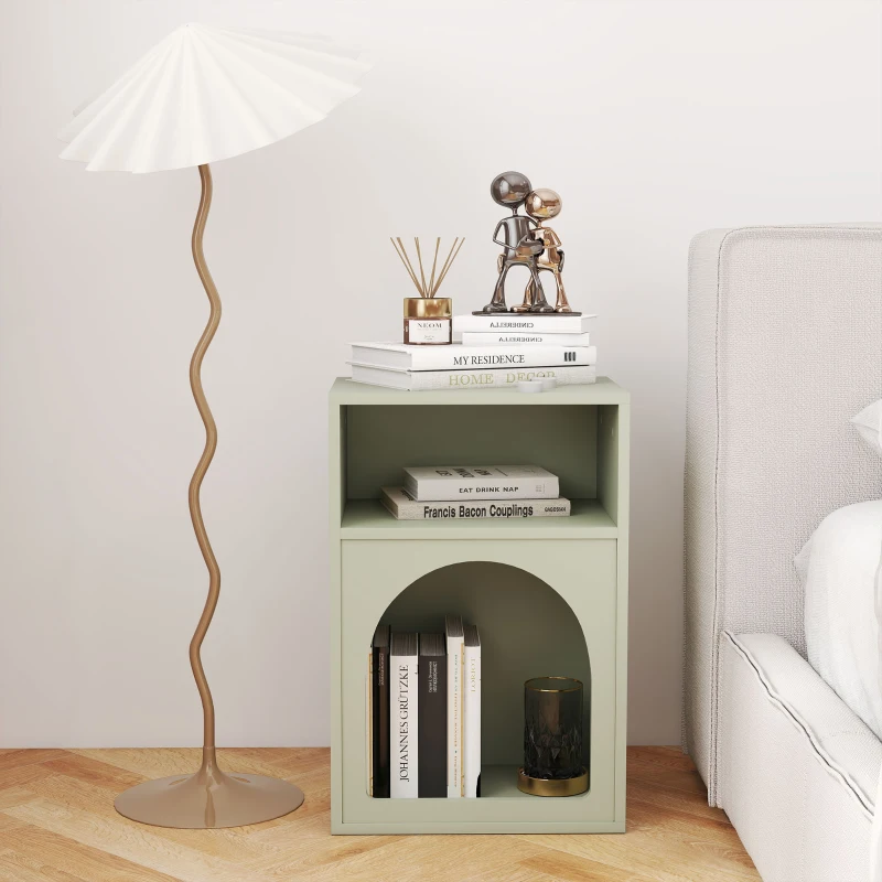 HOMCOM Juego de 2 mesitas de noche mesa de noche con compartimentos abiertos diseño arqueado 40x30x60 cm Verde claro