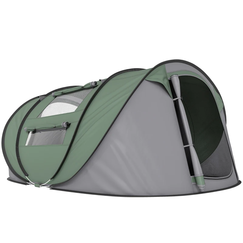 Outsunny Tenda de Campismo Pop-up para 4-5 Pessoas Tenda de Campismo com Janelas Impermeável Anti-UV 263,5x220x123 cm Verde e Cinza