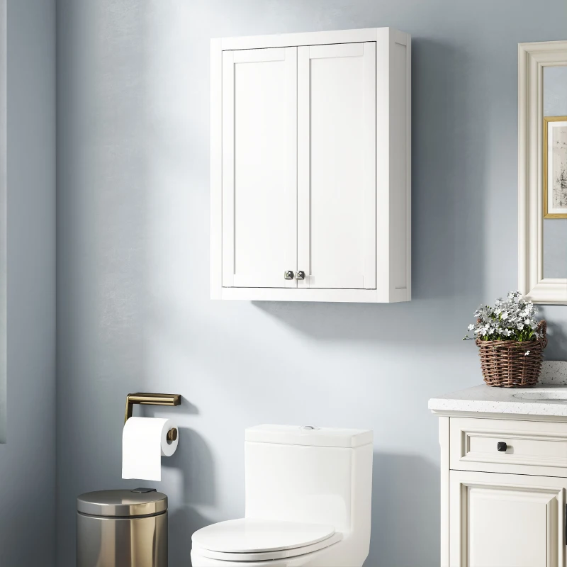 HOMCOM Mobile da Bagno a Parete in Legno con 2 Ripiani Regolabili su 3 Livelli, 61x20x84 cm, Bianco
