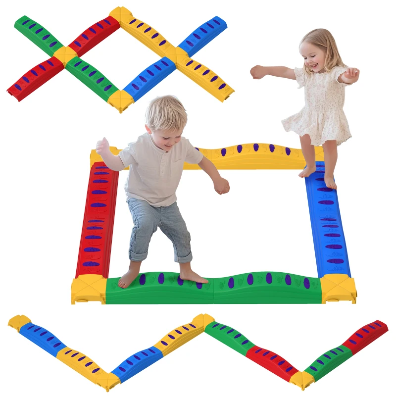 AIYAPLAY 12-Piece Kids Balance Beam Stepping Stones, with Non-Slip Foot Pads, Multicoloured