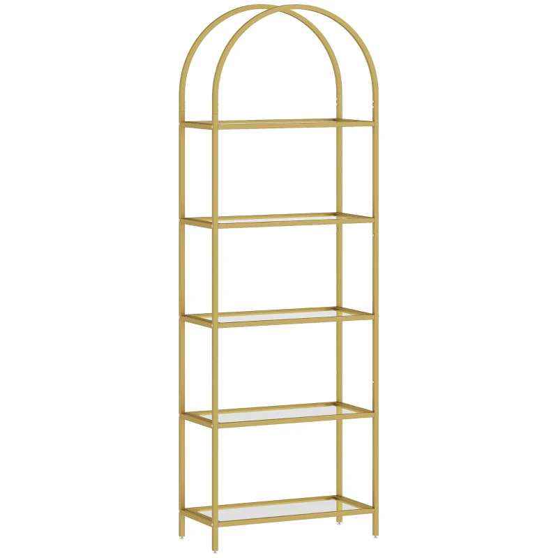 HOMCOM Biblioteca estantería de almacenamiento en vidrio de 5 niveles arqueado para sala de estar oficina dormitorio 60x30x175 cm