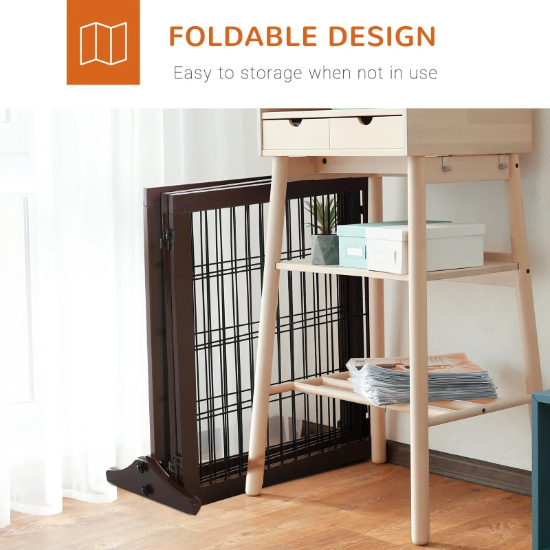 PawHut Dog Safety Gate, 3 Panel, Pine Frame Indoor Foldable Dog Barrier w/Supporting Foot Dividing Line