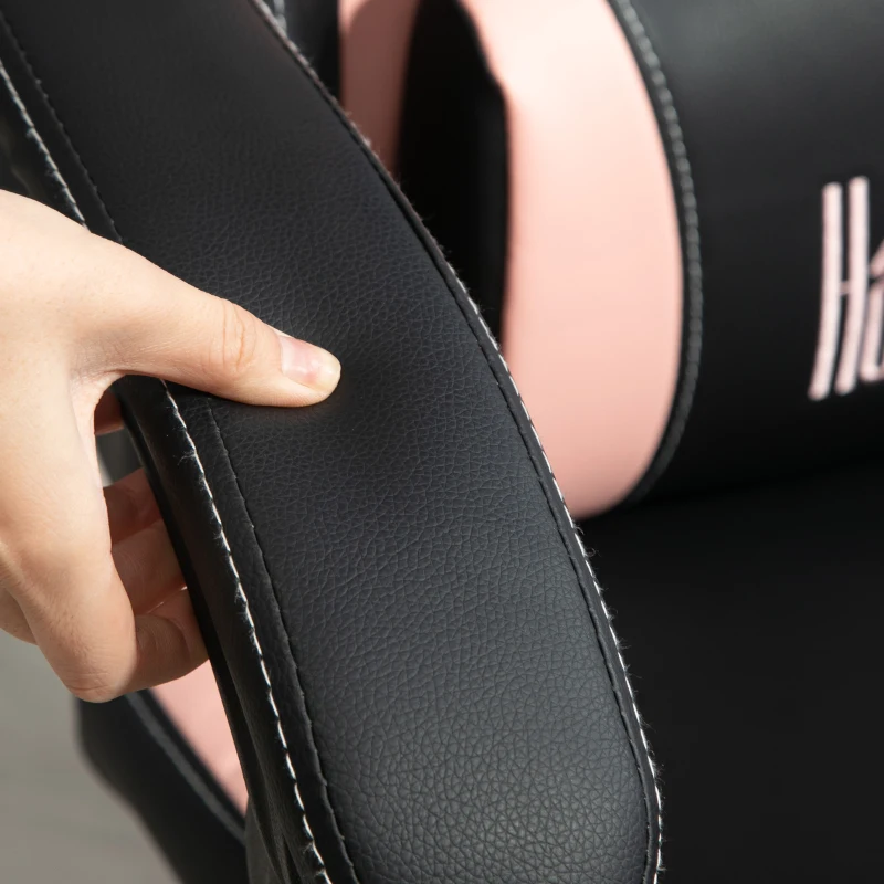 HOMCOM Sedia da Gaming Reclinabile con Poggiapiedi e Cuscini, in Finta Pelle e Spugna, 65x62x116-124 cm, Rosa e Nero