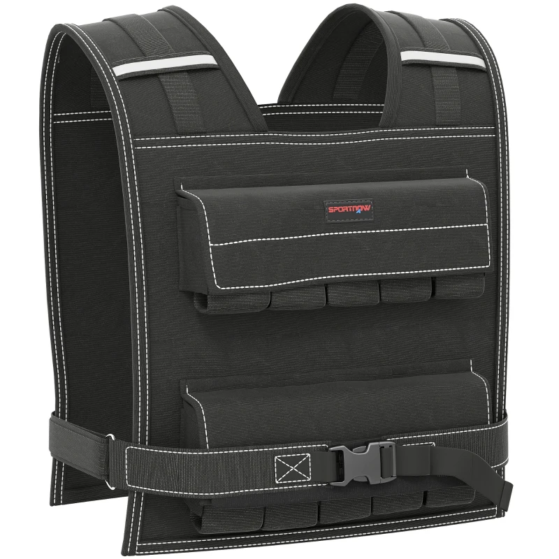 SPORTNOW Chaleco de Lastre Ajustable 20 kg con 20 Paquetes de Peso Banda Reflectante para Entrenamiento Fuerza Jogging Negro